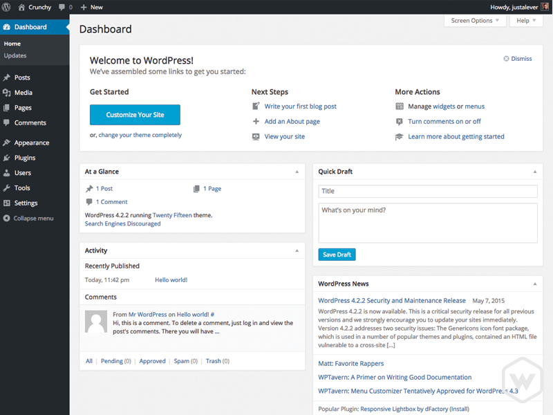 wordpress dashboard interface