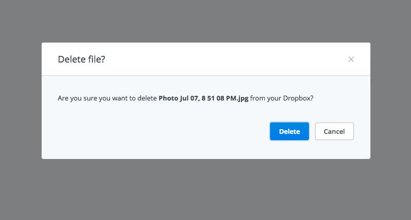 Dropbox confirmation  window when deleting a file