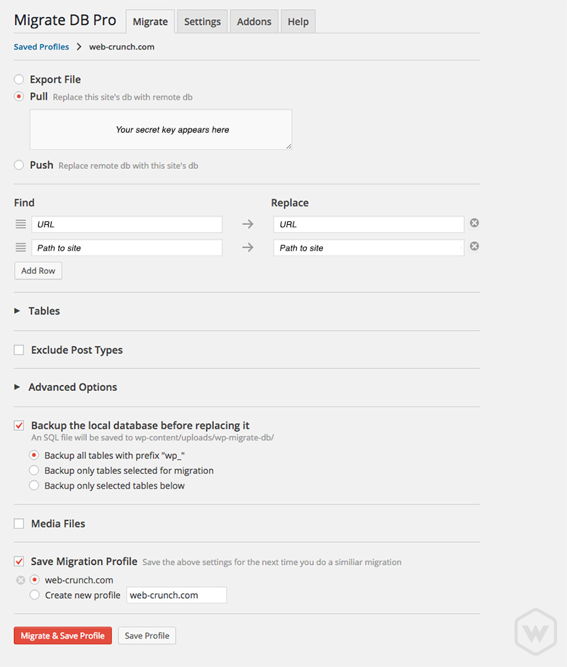 migrate-db-pro-interface